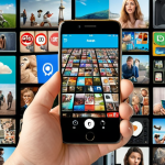A modern individual using a smartphone to access various media platforms, illustrating the integration of media into daily life.